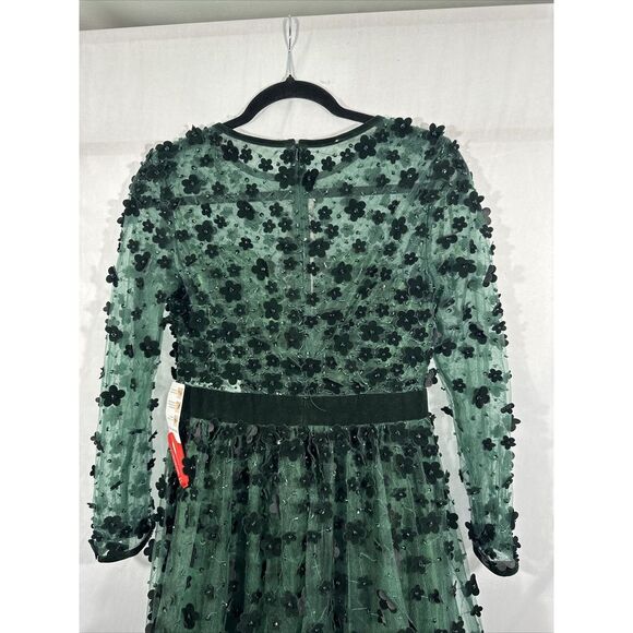 NWT Mac Duggal [ 6‎ ] Embellished Illusion Long Sleeve Fit Flare Dress  Emerald - Picture 13 of 14